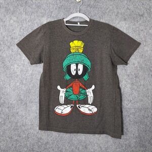 VTG Looney Tunes Men Shirt M Gray Marvin The Martin Graphic Short Sleeve Cartoon